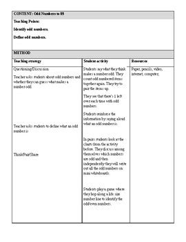 Lesson Plan (Template) : Even and Odd Numbers .